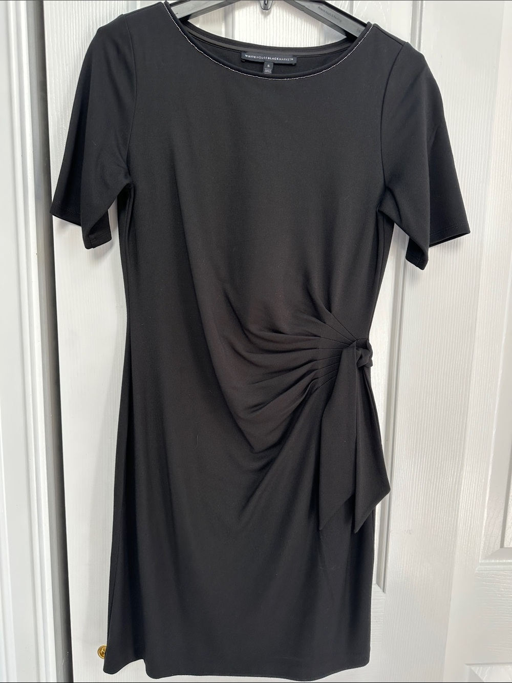 White House Black Market Black Midi Sheath Dress with Side Knot